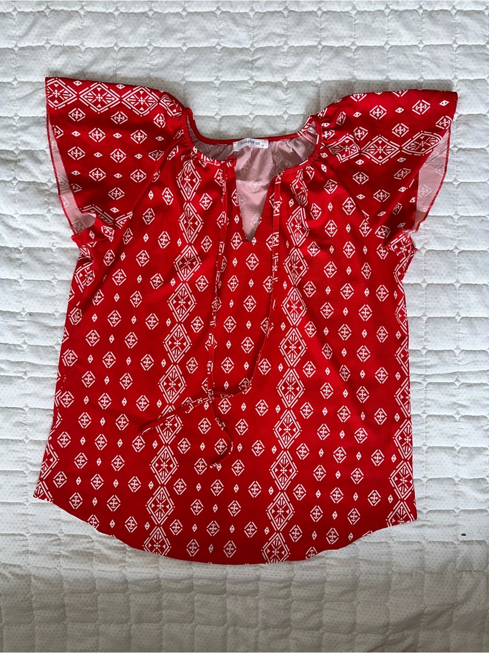 Red Printed Women’s Flutter Sleeve Top size M